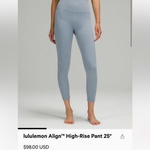 NWT Lululemon Align 25” chambray leggings size 6